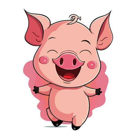Cute pig cartoon. Vector illustration. Isolated on white background.のイラスト素材