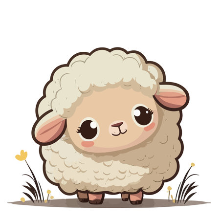 Cute cartoon sheep on a white background. Vector illustration in flat style.のイラスト素材