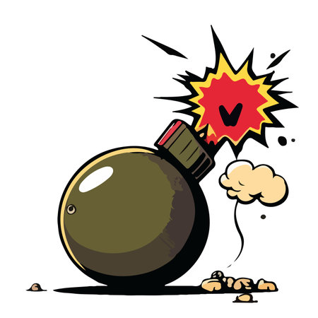 Cartoon bomb with a bomb explosion on a white background. Vector illustrationのイラスト素材