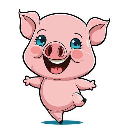 Cute cartoon pig running isolated on white background. Vector illustration.のイラスト素材