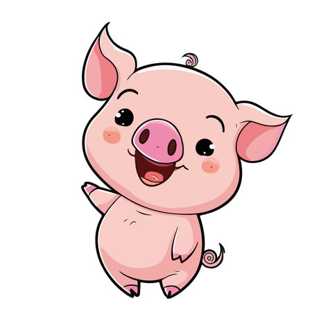 Illustration of a Cute Pig Cartoon Character on a White Backgroundのイラスト素材