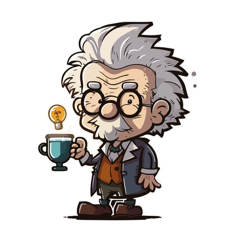 Cartoon old man with a cup of coffee. Vector illustration.のイラスト素材