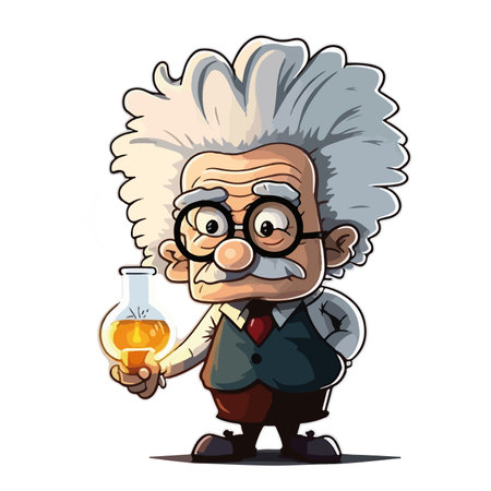 Old scientist with a flask in his hand. Vector cartoon illustration.のイラスト素材