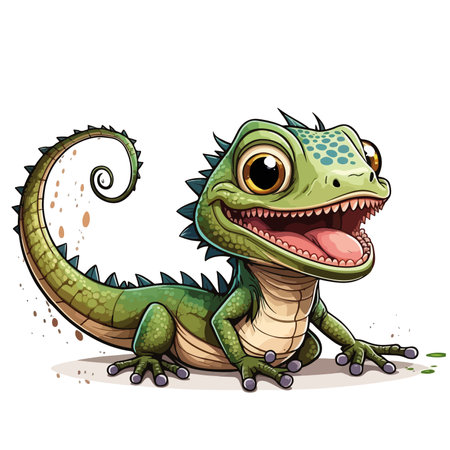 Cute cartoon lizard isolated on white background. Vector illustration.のイラスト素材