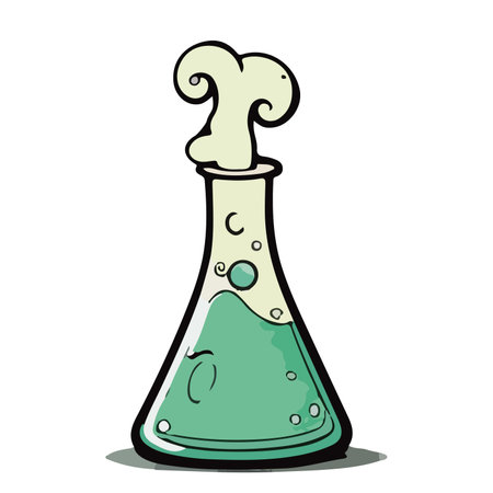 Chemical flask with green liquid in cartoon style. Vector illustration.のイラスト素材