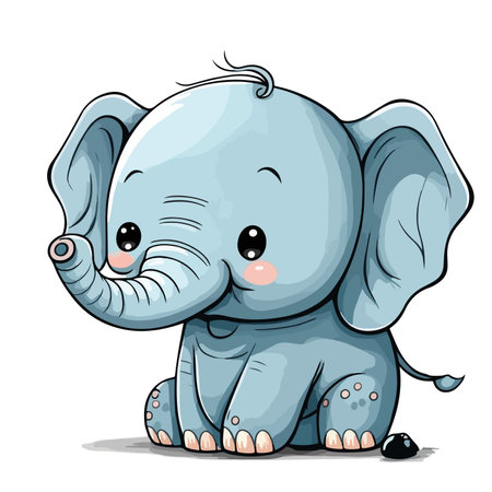 Cute little blue elephant isolated on white background. Vector illustration.のイラスト素材