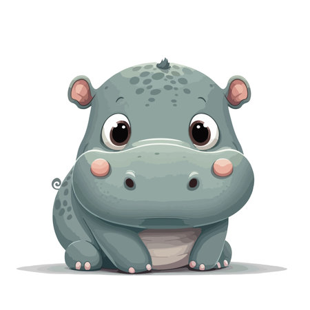 Cute cartoon hippo isolated on white background. Vector illustration.のイラスト素材
