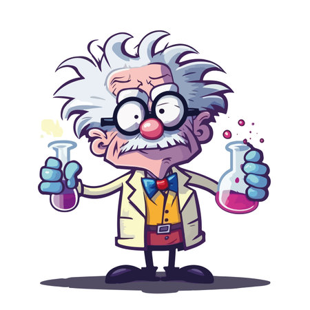 Funny cartoon scientist. Vector illustration. Isolated on white background.のイラスト素材