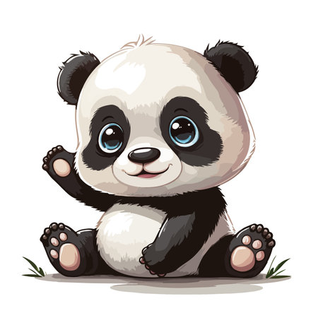 Cute cartoon panda sitting on the grass. Vector illustration.のイラスト素材