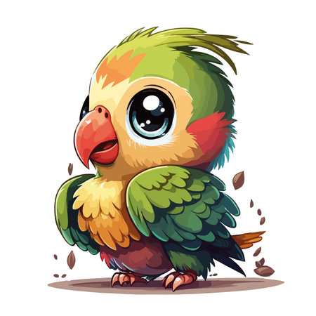 Cute cartoon parrot. Vector illustration isolated on white background.のイラスト素材
