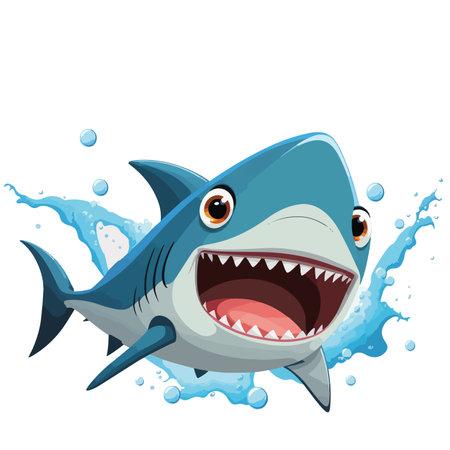 Shark cartoon with splash of water on white background vector illustration.のイラスト素材