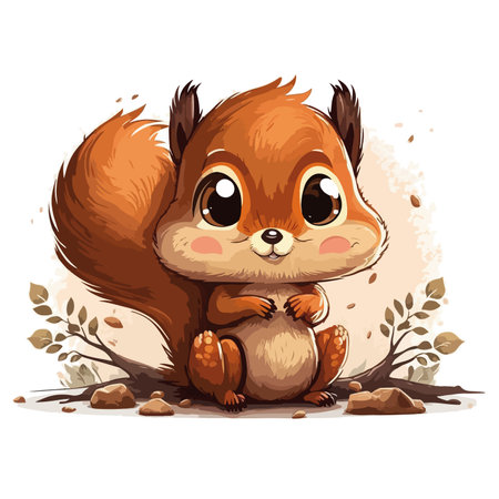 Cute little squirrel sitting on the ground. Cartoon vector illustration.のイラスト素材
