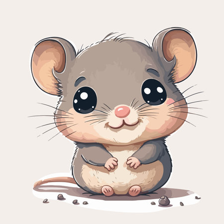 Illustration of a Cute Little Mouse on a Beige Backgroundのイラスト素材