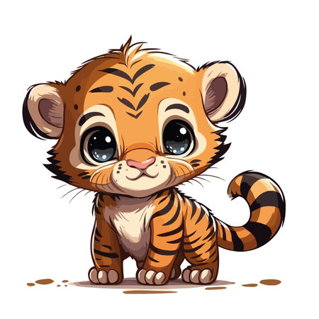 Cute cartoon tiger cub isolated on white background. Vector illustration.のイラスト素材