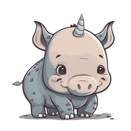 Cute cartoon rhinoceros on white background. Vector illustration.のイラスト素材
