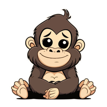 Chimpanzee monkey sitting on the floor. Vector illustration.のイラスト素材
