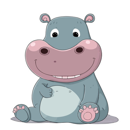 Cute cartoon hippo. Vector illustration isolated on white background.のイラスト素材