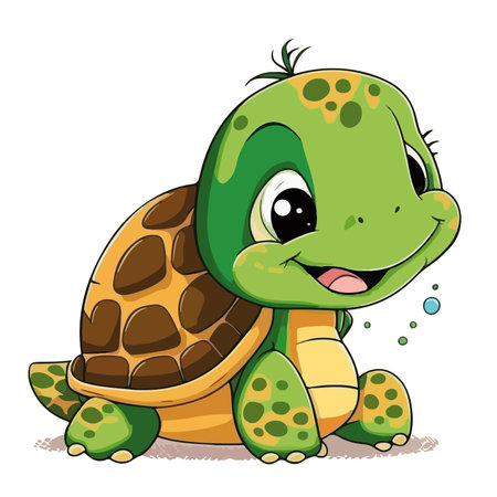 Cute baby turtle on a white background. Vector cartoon illustration.のイラスト素材