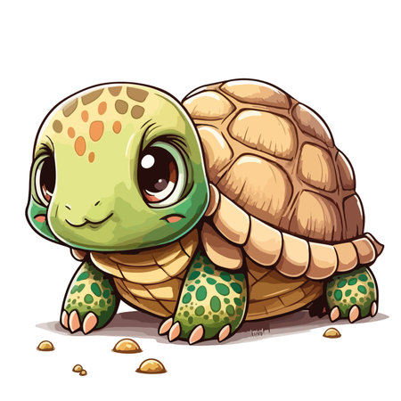Cute cartoon baby turtle isolated on white background. Vector illustration.のイラスト素材