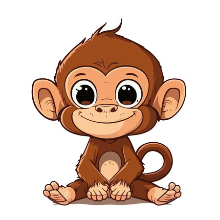 Cute little monkey sitting on the floor. Vector illustration. Isolated on white background.のイラスト素材