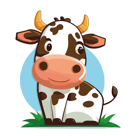 Cute cartoon cow on white background. Vector illustration in flat style.のイラスト素材