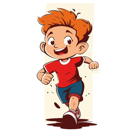 Cartoon boy running away from the corner of the page. Vector illustrationのイラスト素材