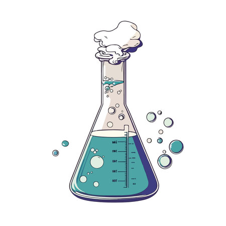 Laboratory glassware with bubbly liquid. Vector illustration in cartoon styleのイラスト素材