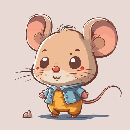 Cute cartoon mouse. Vector illustration of a mouse on a light background.のイラスト素材