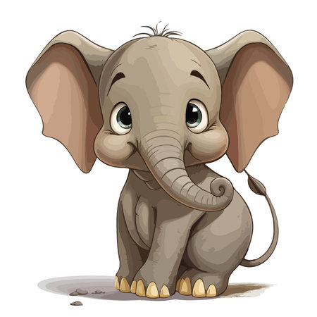 Illustration of a cute baby elephant with a smile on a white backgroundのイラスト素材