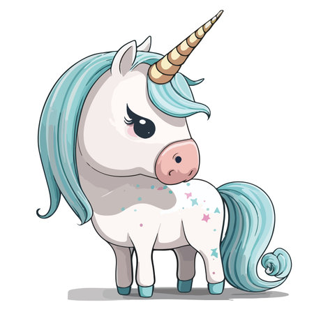 Cute cartoon unicorn. Vector illustration isolated on a white background.のイラスト素材