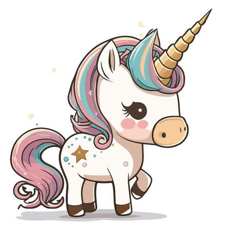 Unicorn with rainbow mane and horn. Vector illustration.のイラスト素材