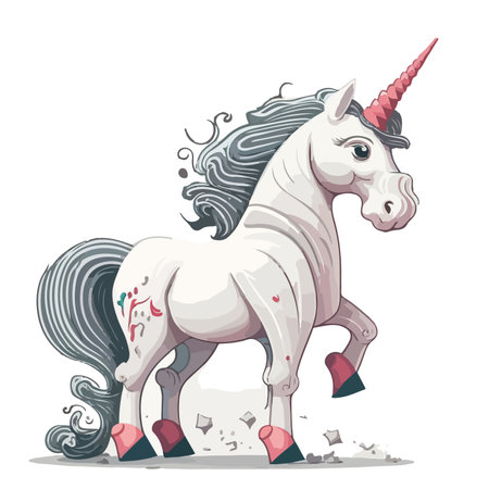 Unicorn running on a white background. Vector illustration in cartoon style.のイラスト素材