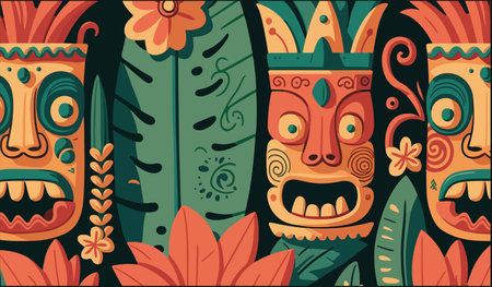Totem. Mayan patterns. Mexican Mesoamerican culture. Background of the ancient Mayan civilization. Aztec sunstone, totem. Colorful background.のイラスト素材