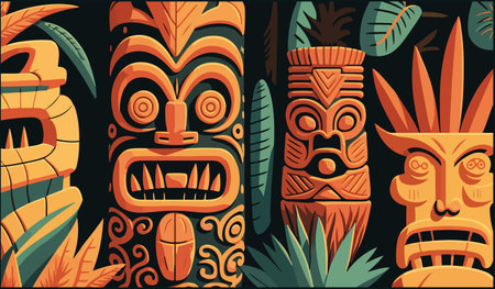 Totem. Mayan patterns. Mexican Mesoamerican culture. Background of the ancient Mayan civilization. Aztec sunstone, totem. Colorful background.のイラスト素材