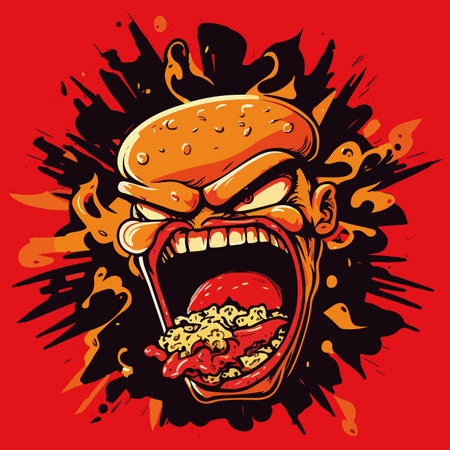 Vector illustration of a hamburger with ketchup on a grunge backgroundのイラスト素材
