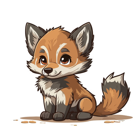 Cute little fox sitting on the ground. Vector illustration isolated on white background.のイラスト素材