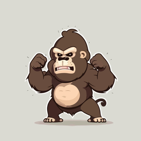 Angry gorilla cartoon vector illustration. Emoji character isolated on gray background.のイラスト素材