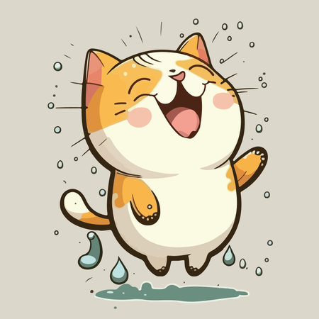 Cute cartoon cat with splashes and drops. Vector illustration.のイラスト素材