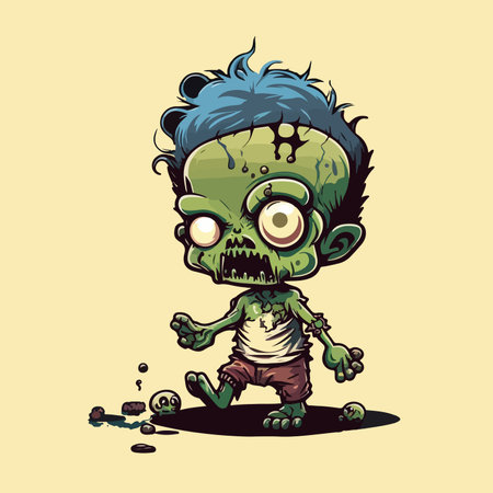Cartoon zombie with blood and bones. Vector illustration of a cartoon zombie.のイラスト素材