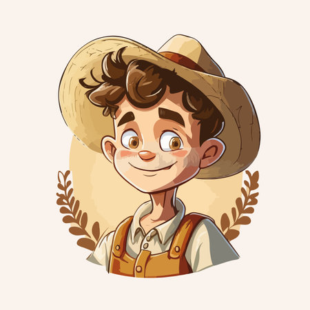 Illustration of a Cute Boy Wearing a Cowboy's Hat.のイラスト素材