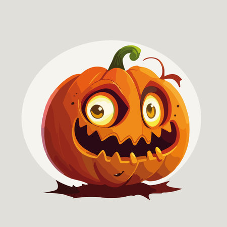 Halloween pumpkin with scary face, vector illustration in cartoon style.のイラスト素材