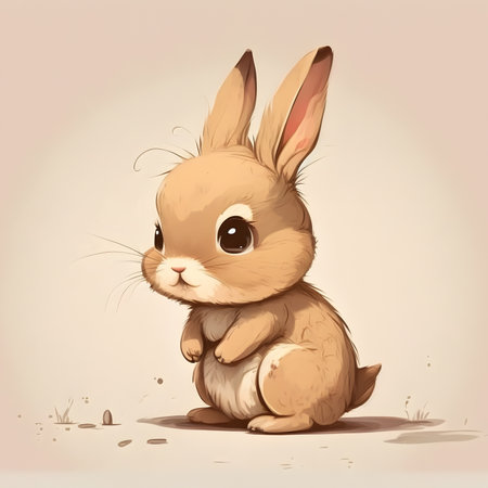 Illustration of a cute little rabbit sitting on the ground. Cartoon styles.の写真素材