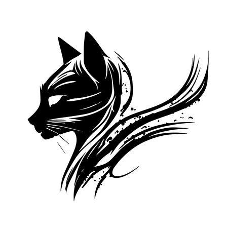 Cat head with long tail. tattoo designs. Vector illustration.のイラスト素材