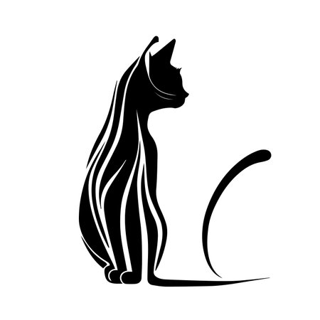 Black silhouette of a cat on a white background. Vector illustration.のイラスト素材
