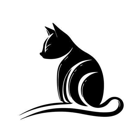Black silhouette of a cat on a white background. Vector illustration.のイラスト素材