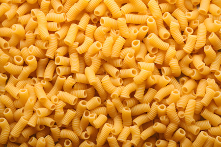 Close up of a pile of raw macaroni pasta texture background. Generative AI.の素材
