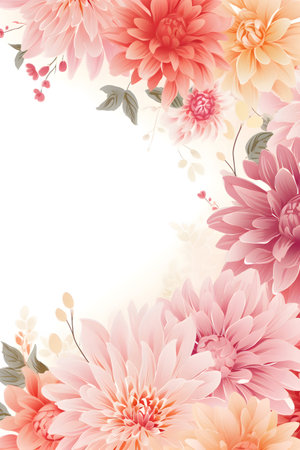 Floral background with dahlias and leaves.の写真素材