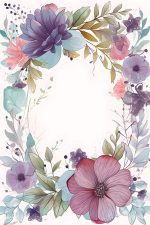 Vintage floral frame with flowers and leaves. Hand-drawn.の写真素材