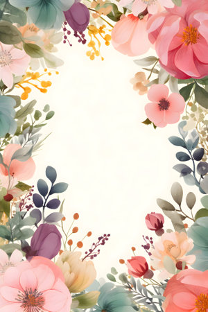 Watercolor floral background with pink and blue flowers. handmade.の写真素材