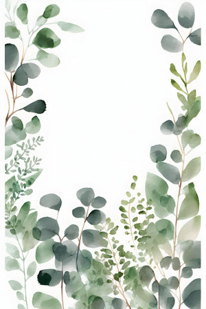 Watercolor eucalyptus and eucalyptus backgroundの写真素材